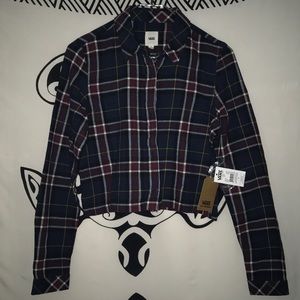 Vans cropped box car flannel shirt, blue Sz small
